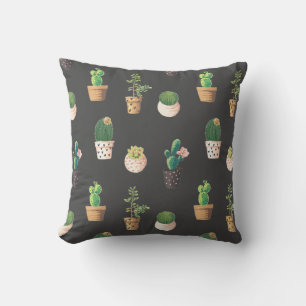 Green Dessrt Succulent Cactus in Pots Throw Pillow