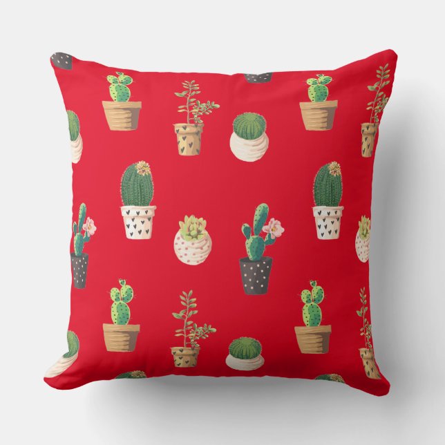 Green Dessrt Succulent Cactus in Pots Throw Pillow (Front)