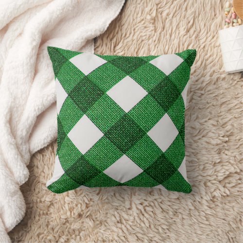 Green Diagonal Buffalo Checkered Throw Pillow