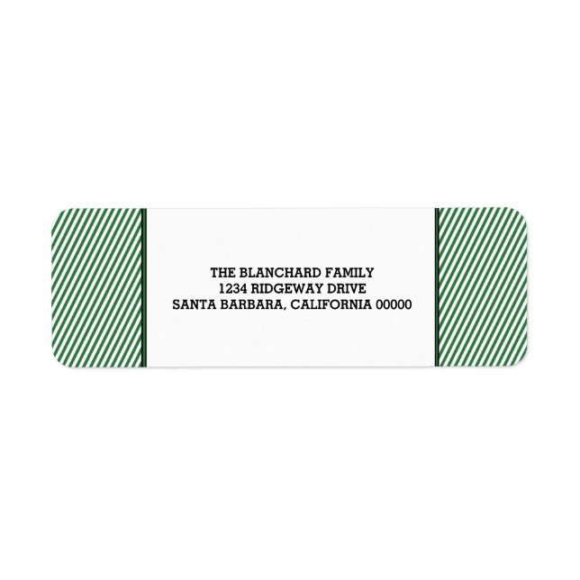 Green Diagonal Festive Stripes Holiday Label (Front)