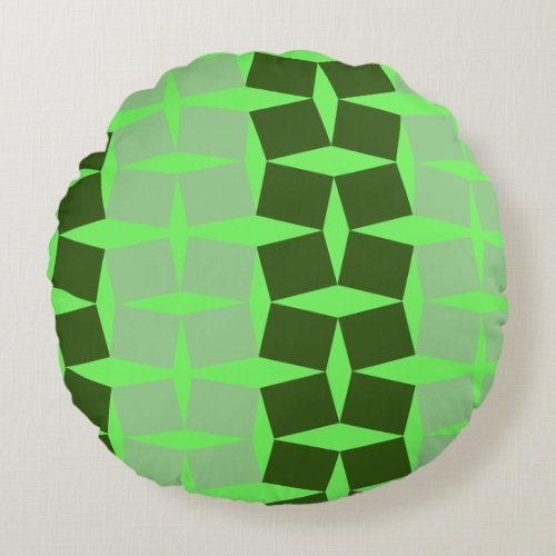 Green diagonal squares round pillow