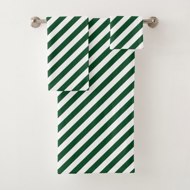 Green Diagonal Stripes Bath Towel Set (Insitu)