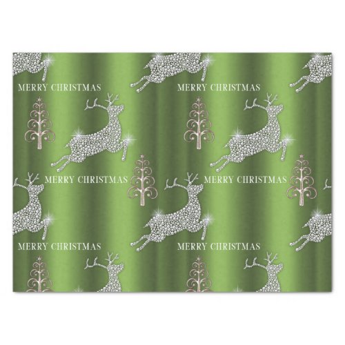 Green Diamante Reindeer Christmas Tissue Paper
