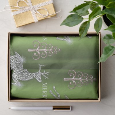 Green Diamante Reindeer Christmas Tissue Paper