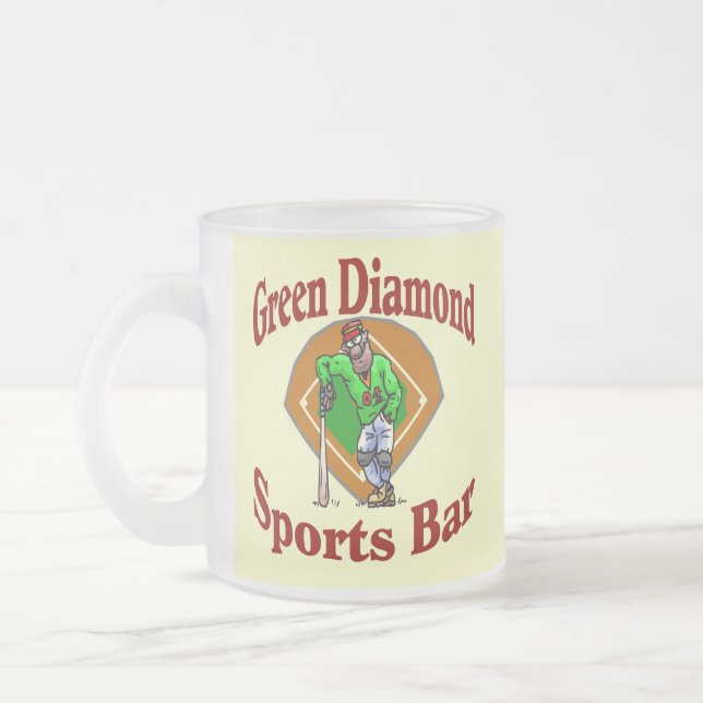 Green Diamon Sports Bar Frosted Glass Coffee Mug (Left)