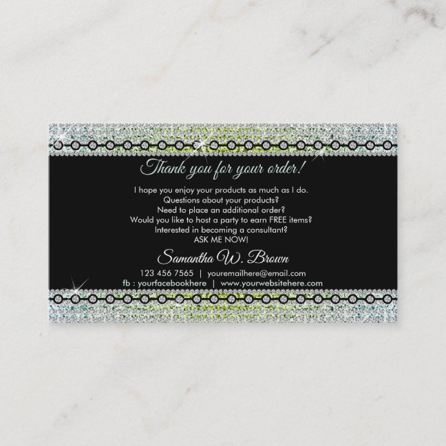 Green Diamond Bling Luxury Jewelry Business Card
