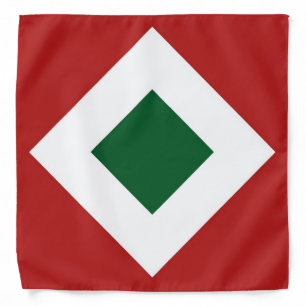 Green Diamond, Bold White Border on Red Bandana