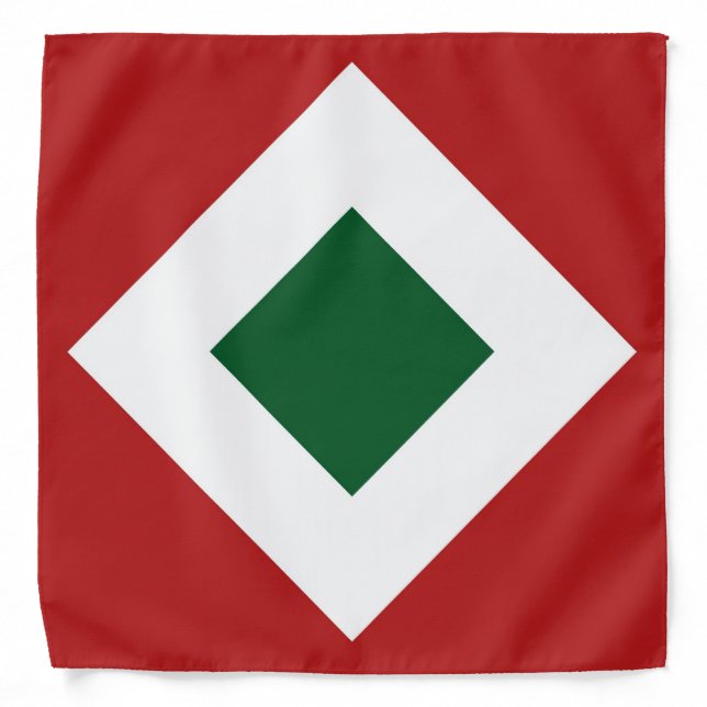 Green Diamond, Bold White Border on Red Bandana (Front)