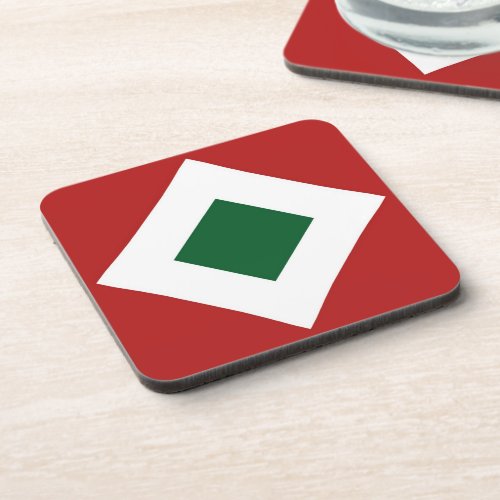 Green Diamond Bold White Border on Red Beverage Coaster