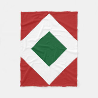 Green Diamond, Bold White Border on Red Fleece Blanket