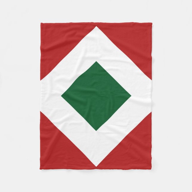 Green Diamond, Bold White Border on Red Fleece Blanket (Front)