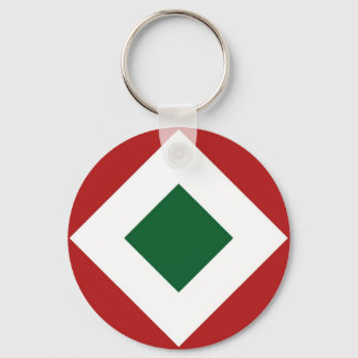 Green Diamond, Bold White Border on Red Keychain