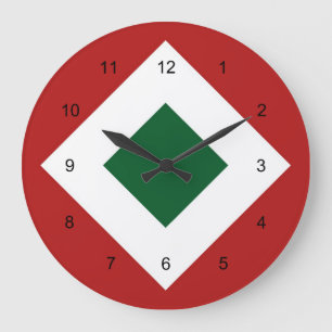 Green Diamond, Bold White Border on Red Large Clock