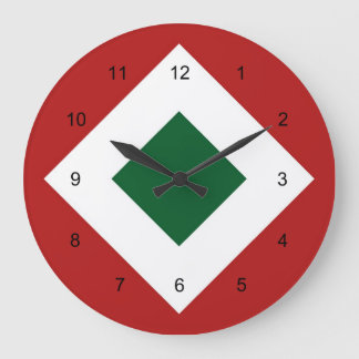 Green Diamond, Bold White Border on Red Large Clock