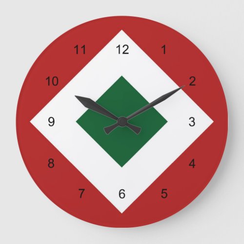 Green Diamond Bold White Border on Red Large Clock