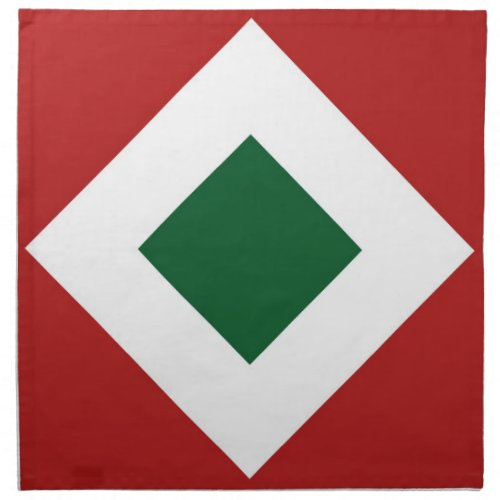 Green Diamond Bold White Border on Red Napkin