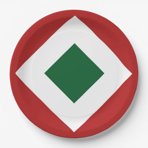 Green Diamond Bold White Border on Red Paper Plates
