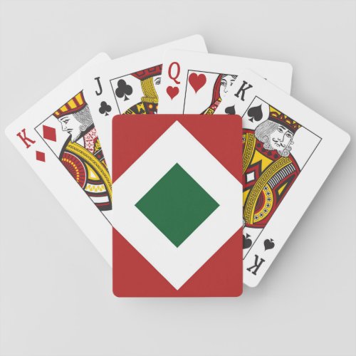 Green Diamond Bold White Border on Red Playing Cards