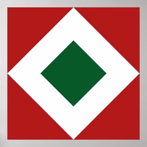 Green Diamond Bold White Border on Red Poster