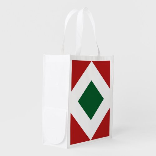 Green Diamond Bold White Border on Red Reusable Grocery Bag