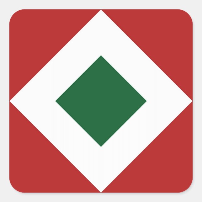 Green Diamond, Bold White Border on Red Square Sticker (Front)