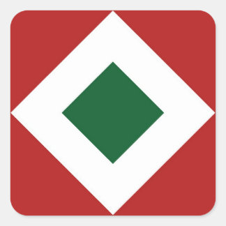 Green Diamond, Bold White Border on Red Square Sticker