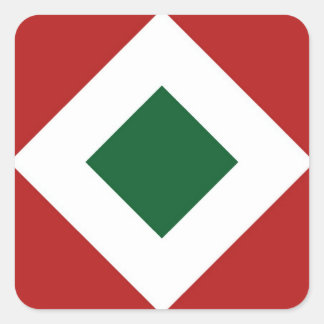 Green Diamond, Bold White Border on Red Square Sticker