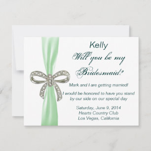 Green Diamond Bow Wedding Bridesmaid Card
