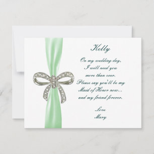 Green Diamond Bow Wedding Maid Of Honor Card