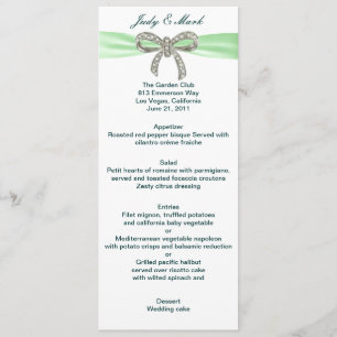 Green Diamond Bow Wedding Menu Card