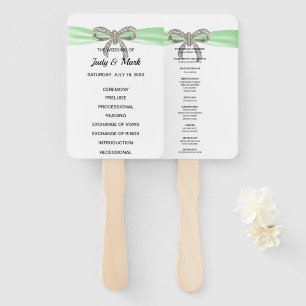 Green Diamond Bow Wedding Program Hand Fan