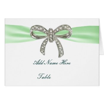 Green Diamond Bow Wedding Table Place Card by atteestude at Zazzle
