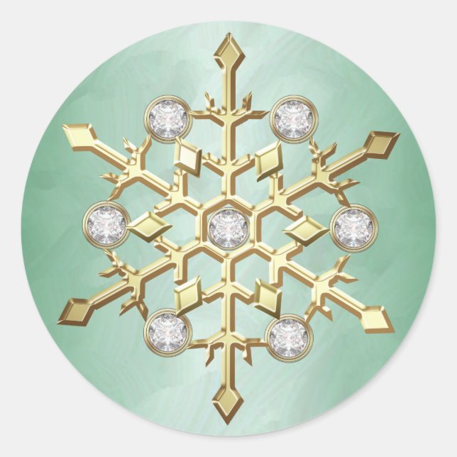 Green Diamond Christmas Holiday Snowflake Classic Round Sticker (Front)
