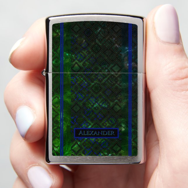 Green Diamond Gradient Pattern Zippo Lighter (In Hand)