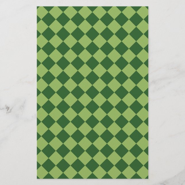 Green Diamond Harlequin Checker Pattern Stationery (Front)