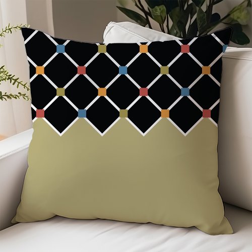 Green Diamond Harlequin Pattern Throw Pillow