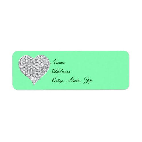 Green Diamond Heart Address Labels