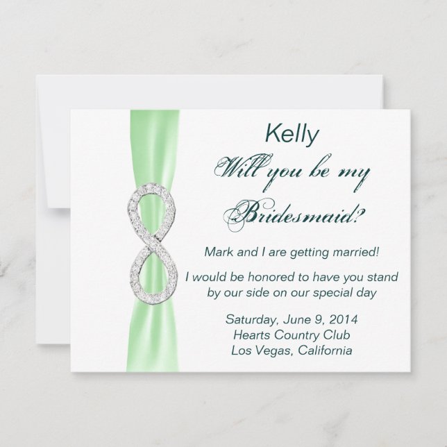 Green Diamond Infinity Wedding Bridesmaid Card (Front)
