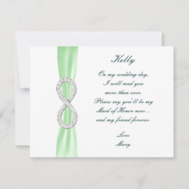 Green Diamond Infinity Wedding Maid Of Honor Card (Front)