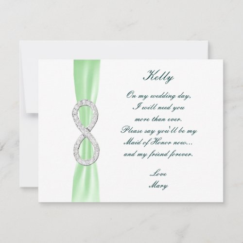 Green Diamond Infinity Wedding Maid Of Honor Card