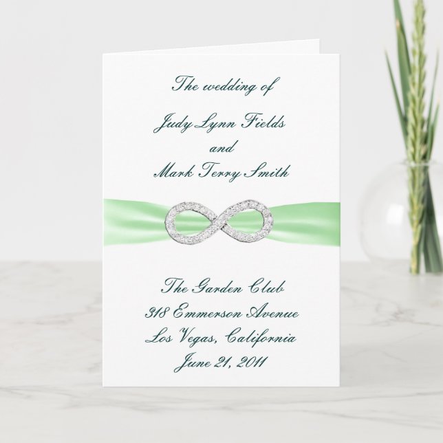 Green Diamond Infinity Wedding Program Card (Front)
