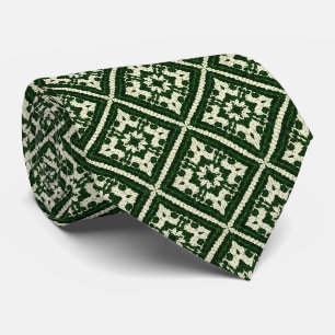 Green Diamond Nordic Knit Seamless Pattern Neck Tie