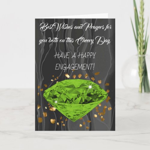 Green Diamond on Gold Confetti Engagement Congrats Card