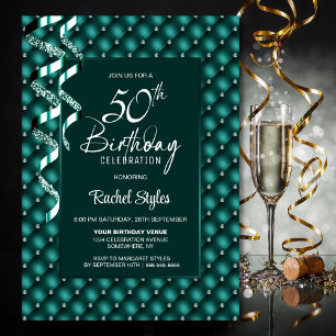 Green Diamond Pattern 50th Birthday Party Invitation