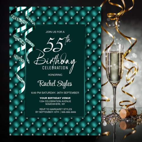 Green Diamond Pattern 55th Birthday Party Invitation