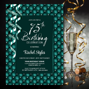 Green Diamond Pattern 75th Birthday Party Invitation