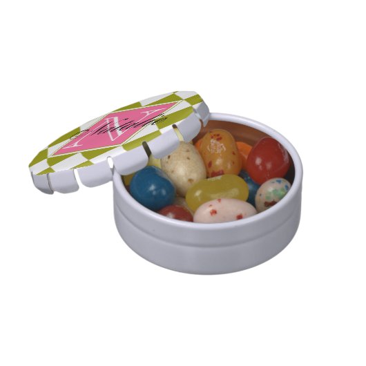 Green Diamond Pattern Candy Tin (Opened)