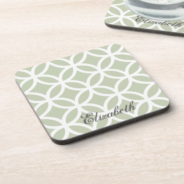 Green Diamond Pattern Personalized Beverage Coaster (Left Side)