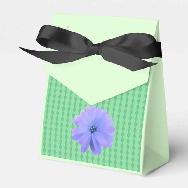 Green Diamond Pattern Purple Flower Favor Boxes (Front Side)