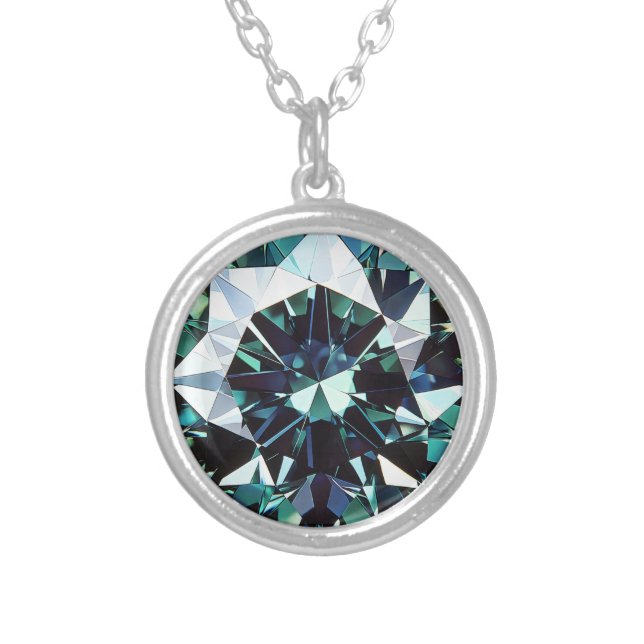 Green Diamond Pattern Silver Plated Necklace (Front)